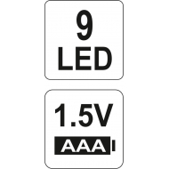 Šviesos diodų prožektorius 9 LED,  juodas (YT-08570)