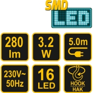 Darbo lempa su laidu | 16 SMD LED 3,2W, 220V (82699)