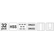 Sriegiklių -sriegpjovių komplektas | HSS | М3-М12 | 32 vnt. (YT-2975)