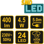 Darbo lempa su laidu | 24 SMD LED 4,5W, 220V (82706)