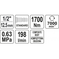 Pneumatinis smūginis veržliasukis | 12,5 mm (1/2") | 1700 Nm (YT-09544)