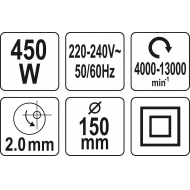 Ekscentrinis šlifuoklis | 150mm | 450W (YT-82207)