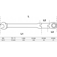 Kombinuotas raktas su terkšle | dvigubas šarnyras | 11 mm (6171)