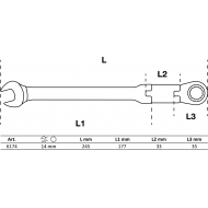 Kombinuotas raktas su terkšle | dvigubas šarnyras | 14 mm (6174)