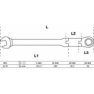 Kombinuotas raktas su terkšle | dvigubas šarnyras | 16 mm (6176)